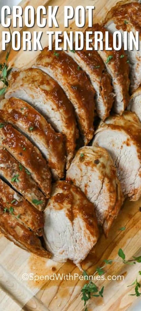 Simplify supper with this easy crock pot pork tenderloin recipe. Made from frozen, just pop the pork tenderloin into the slow cooker and top with a bbq sauce mixture. Slow cook all day and come home to a perfectly delicious meal. Turn into pulled pork or eat as is. #spendwithpennies #crockpotporktenderloin #porktenderloin #crockpot #porkrecipe #maindish #slowcooker Crock Pot Pork Tenderloin, Pork Tenderloin Crock Pot Recipes, Tenderloin Recipes Crockpot, Crockpot Pork Tenderloin, Crock Pot Pork, Slow Cooker Pork Tenderloin, Pork Tenderloin Recipe, Tenderloin Recipe, Pork Loin Recipes