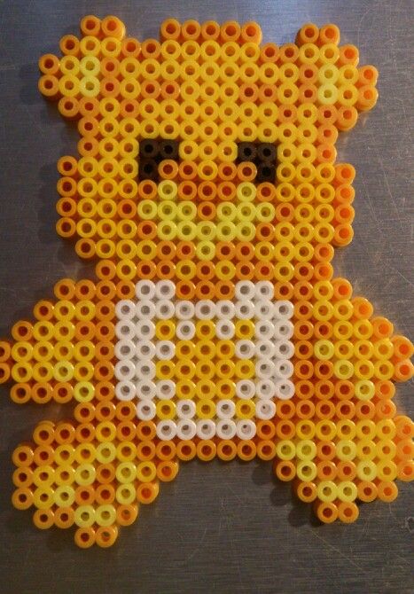 Yellow Care Bear hama perler beads by Sonja Ahacarne Yellow Perler Bead Patterns, Yellow Care Bear, Melt Beads Patterns, Christmas Perler Beads, Hamma Beads Ideas, Easy Perler Bead Patterns, Ansan, Hama Beads Design, Perler Crafts