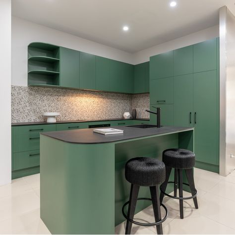 Introducing...the latest two displays at our Farquhar Norwood Showroom! 🖤💚 Featuring profiled graphite cabinetry paired with a Sensa natural stone benchtop in Siberia, and green Hushed Pine cabinetry teamed with a rich in texture black Dekton porcelain benchtop. Visit us at 144 Magill Road, Norwood to explore. We're open today 9am-3pm! Porcelain Benchtop, Stone Benchtop, We're Open, Natural Stone, Natural Stones, Showroom, Porcelain, Texture, Road