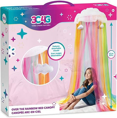 Amazon.com: Three Cheers for Girls - Rainbow Bright Canopy - Rainbow Bed Canopy for Girls - Hanging Net Canopy for Beds, Chairs & Reading Corners - 8’ Height & 24’ Diameter Hoop - for Ages 6+ : Home & Kitchen Rainbow Canopy, Net Canopy, Rainbow Bed, Hanging Net, Reading Corners, Toddler Bedroom Girl, Under The Rainbow, Rainbow Magic, Rainbow Bright