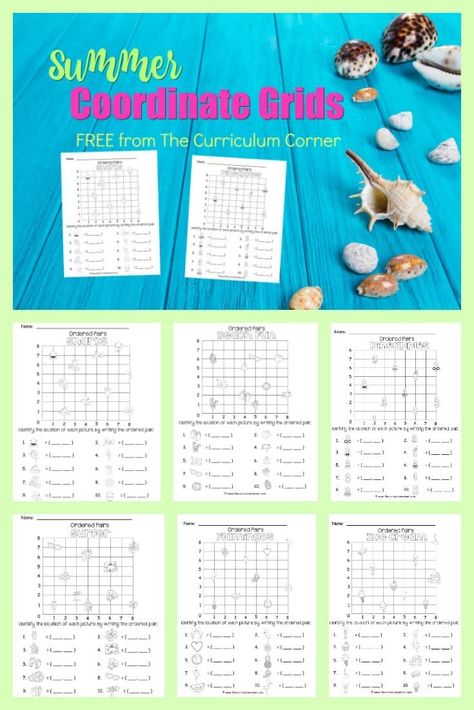 FREE Summer Coordinate Grid Pages from The Curriculum Corner Ordered Pairs Activities, Math Grid, Summer School Math, Coordinate Grid, Ordered Pairs, Coordinate Plane, Summer Math, Math Activity, Free Summer