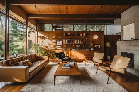 100+ Best Midjourney Interior Design Prompts - AiTuts Modernism Interior Design, Midcentury Modern Living Room Decor, Modernism Interior, Living Room Mid Century Modern, Design Prompts, Midcentury Modern Living Room, 70s Interior Design, Mid Century Interior Design, Fasad Design