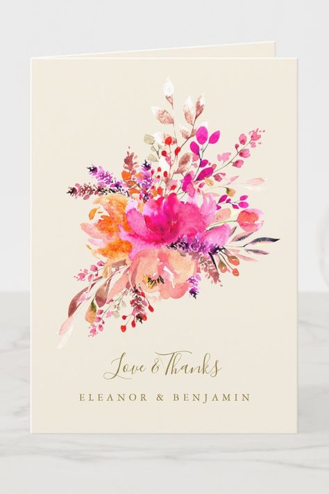 🏷️$2.93 📢Start your FREE 30-day trial and start saving 🎁 Personalized Modern Chic Pink Watercolor Floral Elegant Wedding Photo Love and Thanks Folded Thank You Card 🔥 #cutemodernfloraldesign #whimsicalplayfuladorable #minimalistminimalminimalistic #trendybohochicuniqueaesthetic #watercolorflowerbouquet #hotpinkgoldyellow #classictimelesstypography #weddingphotopicturemessage #editablemessagetoguests #foldedbotanicalthankyoucard Aesthetic Wedding Invitations, Pink Floral Wedding, Modern Floral Design, Aesthetic Wedding, Photo Love, Chic Pink, Start Saving, Pink Watercolor, Modern Chic