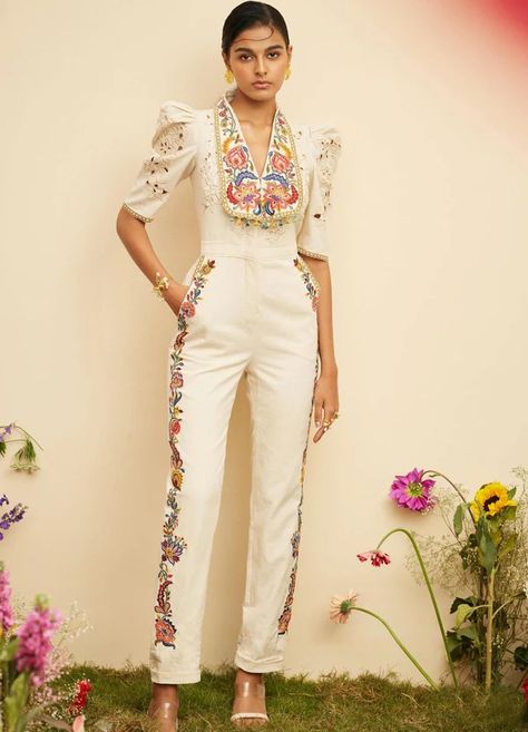 Designer Jumpsuits: Contemporary Style for Every Occasion – INDIASPOPUP.COM Celana Fashion, Trendy Outfits Indian, Ivory Fabric, Designer Jumpsuits, Party Wear Indian Dresses, Indian Wedding Outfits, Fashion Inspiration Design, Designer Dresses Indian, Embroidery Fashion