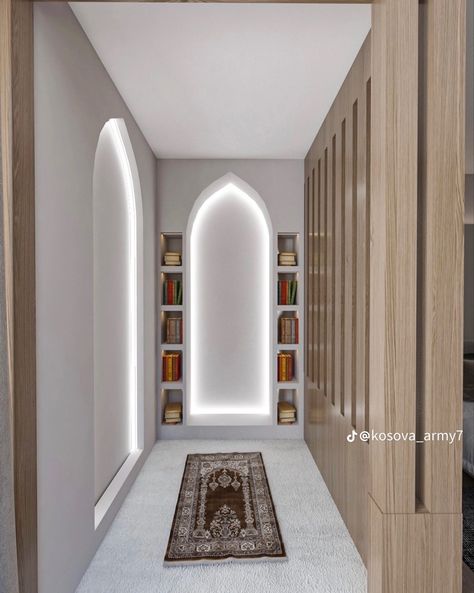 Small Prayer Room, Modern Islamic Interior, Arabic Interior Design, Muslim Prayer Room Ideas, Islamic Interior Design, Prayer Room Ideas, Temporary Architecture, Prayer Corner, Pavilion Design