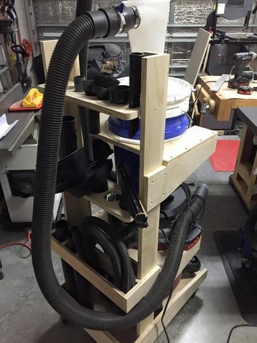 Shop Vac Cart with Dust Deputy - by Rayne @ LumberJocks.com ~ woodworking community Dust Collector Diy, Dust Deputy, Shop Dust Collection, Workshop Projects, Garage Workshop Organization, Drill Press Table, Tool Storage Cabinets, Dust Collection System, Essential Woodworking Tools