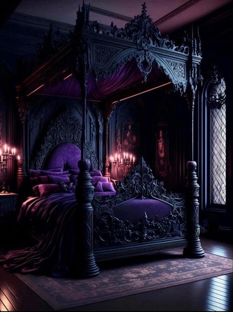 Goth Bedroom Ideas, Goth Bedroom, Glam Bedroom Decor, Gothic Interior, Gothic Bedroom, Fantasy Bedroom, Bedroom Colour Palette, Moody Bedroom, Fantasy Rooms