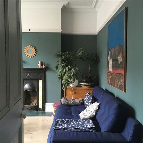 Edwardian Living Room, Farrow And Ball Living Room, Inchyra Blue, Blue Couch, Living Room Wall Color, Victorian Living Room, Room Wall Colors, Picture Rail, Cosy Living Room