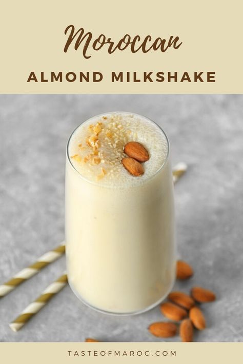 A hint of orange flower water gives this refreshing, healthy Moroccan Almond Milkshake its classic flavor. We enjoy it year-round in Morocco, but it's especially popular during Ramadan, when many families serve it alongside other foods when breaking the fast. #moroccancuisine #moroccan #milkshake #almonds #ramadanfood #ramadanrecipes #tasteofmaroc Almond Milkshake Recipe, Drink For Ramadan, Ramadan Smoothie Recipes, Ramadan Juice Recipes, Moroccan Ramadan Recipes, Ramadan Smoothies, Ramadan Drinks Recipes, Arabic Drinks, Ramadan Juice