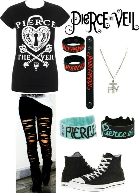 Pierce the Veil Outfit Pierce The Veil Shirt Outfit, Pierce The Veil Concert Outfit, Veil Outfits, Veil Outfit, Pierce The Veil Concert, Pierce The Veil Shirt, 2010 Emo, Concert Outfit Plus Size, Emo Goth Outfits