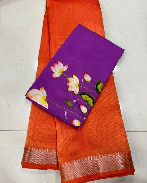 Pure Cotton Sarees, Mangalagiri Sarees, Cotton Saree, Printed Blouse, Pure Cotton, India, Saree, Running, Digital Prints