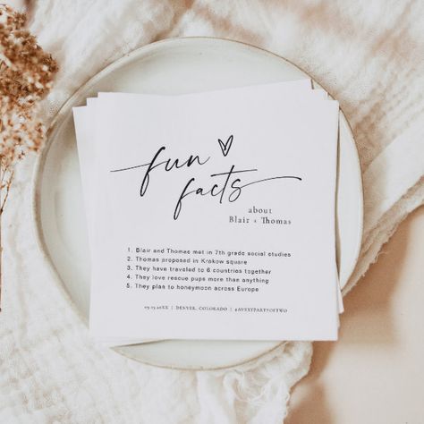 BLAIR Fun Facts Wedding Napkins, Modern Minimalist Napkins Fun Facts Wedding Napkins, Fun Facts Wedding, Rehearsal Dinner Napkins, Cocktail Napkins Wedding, Wedding Cocktail Napkins, Bridal Shower Gifts For Bride, Napkins Wedding, Cocktail Napkin, Wedding Illustration