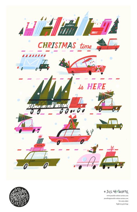 Jill Howarth, Book Illustration Design, Seasons Greetings Card, Mid Century Christmas, Yes It Is, Christmas Time Is Here, Christmas Post, Christmas Illustration, Christmas Coffee