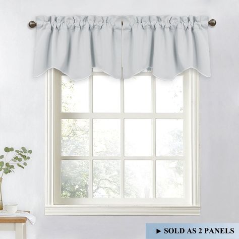 NICETOWN Living Room Short Curtains  52inch x 18inch Rod Pocket Durable Valance Curtains for Tiny Bathroom Window Light Grey=Greyish White Set of 2 *** Read more at the image link.-It is an affiliate link to Amazon. Valances For Windows, Scalloped Valance, Window Toppers, Window Valances, Basement Kitchen, Kitchen Valances, Short Curtains, Drape Panel, Blackout Drapes