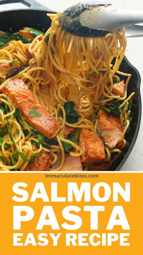 Salmon is not only packed with nutrients, but also delicious, whether you fry, grill or roast it. Salmon makes a great topping for salad, and you can add them in dips, too. In fact, it’s so versatile you can add it to pretty much any dish like this straightforward Salmon Pasta recipe. No complicated cooking method for this seafood recipe. Add this to your list of great dinner ideas, dinner recipes. Salmon Pasta Recipe, Cozy Date Night, Salmon Pasta Recipes, Great Dinner Ideas, Spicy Pasta, Delicious Seafood Recipes, Seafood Recipe, Seafood Gumbo, Salmon Pasta