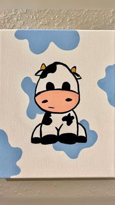 Fun Things To Paint Easy, Cute Easy Animal Paintings, Baby Boy Painting Ideas, Cute Animal Paintings Easy Canvas, Cow Paintings Easy, Easy Animal Painting Ideas, Cow Canvas Painting Easy, Easy Cow Painting, Cuadros Aesthetic Faciles