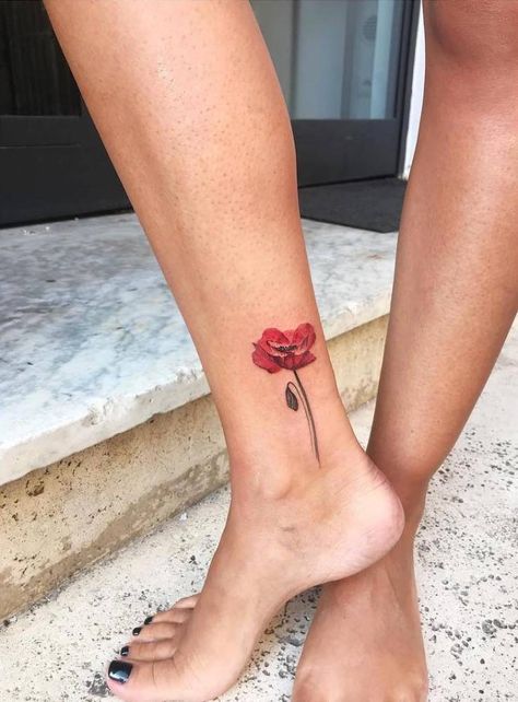 Poppy tattoo on the ankle. Red Poppy Tattoo, Poppy Flower Tattoo, Tattoo Ankle, Tattoos Pinterest, Poppy Tattoo, Simple Tattoos For Women, Ankle Tattoo Designs, Ankle Tattoos For Women, Small Watercolor