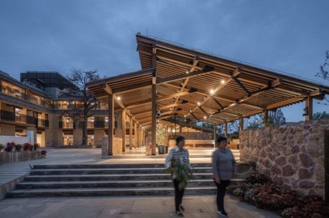 Semi Open Space Architecture, Pavilion Architecture Public Spaces, Pergola Architecture, Architectural Technology, Bamboo Structure, Public Space Design, Wood Architecture, Roof Architecture, Architecture Model House