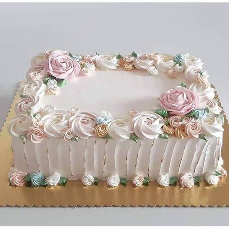 Square Cake Design, Wedding Sheet Cakes, Pastel Rectangular, Flower Cake Design, Sheet Cake Designs, Rectangle Cake, Birthday Sheet Cakes, Birthday Cake With Flowers, Elegant Birthday Cakes