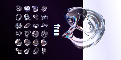 Dispersed glass 3D objects. Universal shapes using blending modes to fit both dark & light backgrounds. Glass Morphism, Blending Modes, Pics Ideas, Dark Light, Glass Texture, Lights Background, 3d Objects, Blending, Light In The Dark