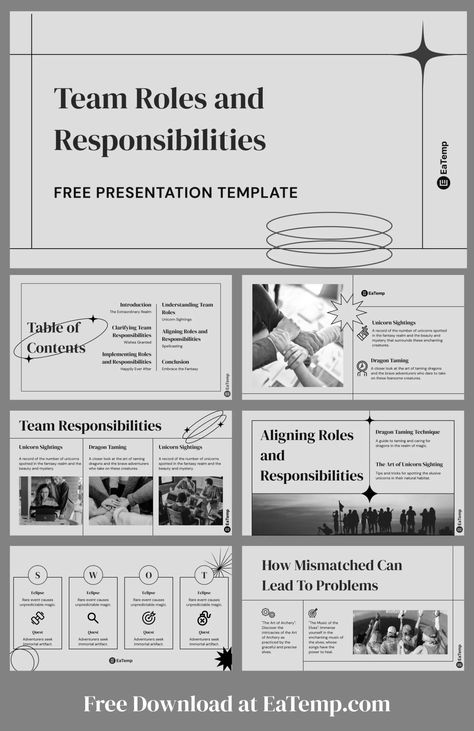 Team Roles and Responsibilities PPT Presentation Template - Free PowerPoint Templates, Google Slides, Figma Deck And Resume Project Kick Off Presentation, Deck Slide, Ppt Template Design, Roles And Responsibilities, Presentation Slides Design, Free Powerpoint Templates, Slides Design, Portfolio Presentation, Google Slides Presentation