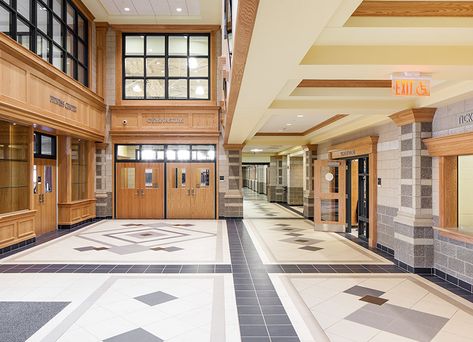 Huge School Building, Old High School Building, School Exterior Aesthetic, Big School Building, Luxury School Building, High School Exterior, High School Interior, School Foyer, Highschool Design