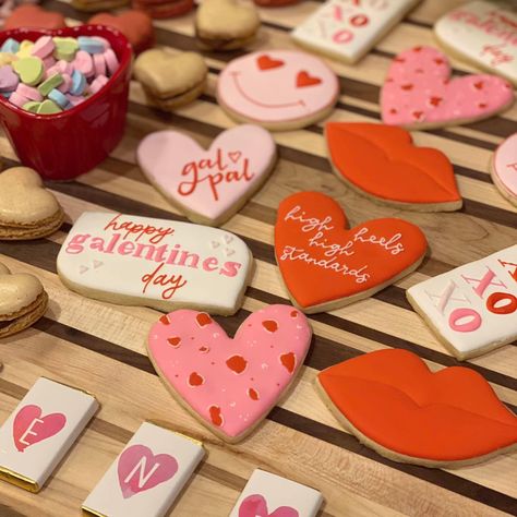 Custom sugar cookies for galentines party Galentine Party Cookies, Galentines Party Cookies, Custom Sugar Cookies, Party Cookies, Galentines Party, Cookies Decorated, Sugar Cookies Decorated, Cake Ideas, Cookie Decorating