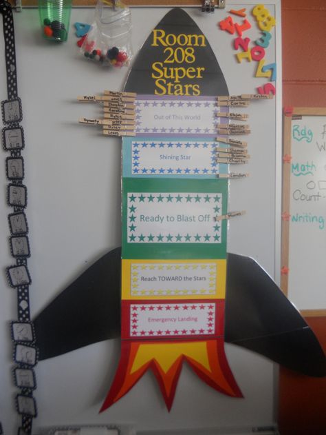 Rocket Reward Chart, Rocket Classroom Theme, Outer Space Classroom Theme, Space Classroom Theme, Space Themed Classroom, Star Themed Classroom, Classroom Behavior Chart, Space Theme Classroom, Data Wall