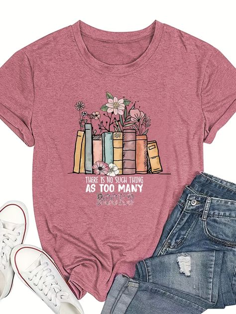 Faster shipping. Better service Reading Shirts, Round Neck Shirt, Book Shirts, Plus Size Kleidung, Librarian, Top Casual, Teacher Shirts, Plus Clothing, Printed Shorts