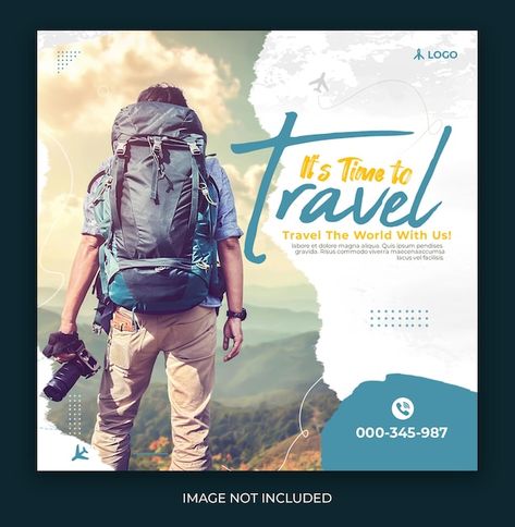 Travel tours dream destination adventure... | Premium Psd #Freepik #psd #travel-post #tour-package #tour-post #tourism-post Square Flyer Design, Tropical Banner, Facebook Post Design, Ecommerce Website Template, Logo Banner, Banner Designs, Time To Travel, Social Post, Visiting Card