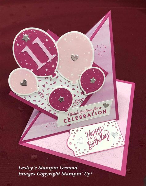 Stampin Up Granddaughter Birthday Card, Stampin Up Balloon Pop Up Thinlits Cards, Birthday Card For 11 Year Girl, Stampin Up Balloon Cards, Stampin Up Girls Birthday Cards, Beautiful Balloons Stampin Up Cards, Fun Paper Crafts, Card Making Video Tutorials, Designer Paper Cards