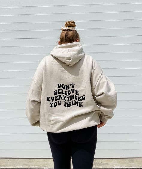 ShopRBV takes mental health very seriously, and we are proud to create items that promote mental health awareness. As a neurodivergent company, we are familiar with being stuck in our own heads. We created this hoodie to spread the message that sometimes our brains like to play tricks on us. This sweatshirt is just one more reminder that we are bigger than the lies our brain tells us. Model is 5’8” and a size large but is modeling a 2XL unisex sizing 50/50 cotton polyester blend heat transfer design Hoodies With Messages On The Back, Health Brand, Patchwork Hoodie, Health Class, Shirt Company, Brand Ideas, T Shirt Company, Heat Transfer Design, Manifestation Board