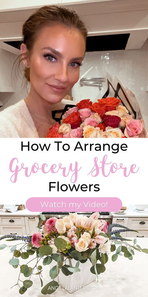 One of my favorite new past times is creating my own flower arrangements. Check my tutorial for making them with flowers you can get at the grocery store! | Hello Gorgeous, by Angela Lanter Square Floral Arrangements, Costco Flower Arrangements, Square Vase Floral Arrangement, Square Vase Flower Arrangements, Grocery Store Floral Arrangements, Grocery Store Flower Arrangements Diy, Arranging Grocery Store Flowers, How To Arrange Grocery Store Flowers, Flowers Grocery Store