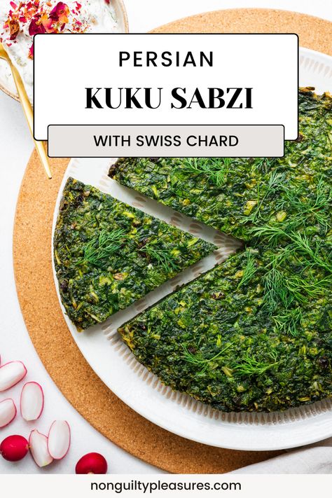 Explore Persian cuisine with this traditional Kuku Sabzi recipe! Kuku Sabzi is a Persian herb frittata packed with fresh herbs like parsley and dill. I also add Swiss chard (or spinach) for that extra green colour. Traditionally a dish for celebrating Nowruz, the Persian New Year, or welcoming the first day of spring, it's also a great breakfast or lunch served with a simple salad. All you really need is lots of eggs and your favourite herbs and greens to make Persian kuku sabzi today! Falafel With Canned Chickpeas, Persian Salad, Kuku Sabzi, Tahini Salad Dressing, Persian New Year, Recipe For Breakfast, Favorite Breakfast Recipes, Persian Cuisine, Simple Salad