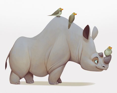 ArtStation - Rhino and Oxpeckers, Arjun Somasekharan Rhino Illustration, Animal Illustration Art, Wildlife Artwork, Cartoon Sketches, Animation Reference, Animal Sketches, Illustration Character Design, Character Design References, Art Challenge