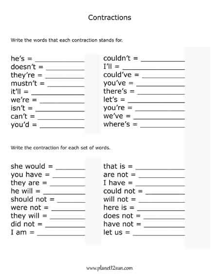 Contractions. Apostrophes. Grammar Worksheets High School, Contractions Worksheet, 4th Grade Reading Worksheets, Worksheets 3rd Grade, Teaching Clipart, 2nd Grade Writing, Homeschool Worksheets, Have Fun Teaching, Grade Spelling