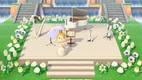 Acnh Singing Area, Animal Crossing Stage Design, Acnh Stage Area, Acnh Music Area, Animal Crossing Music Area, Animal Crossing Stage, Acnh Music Area Ideas, Acnh Music, Acnh Elegant