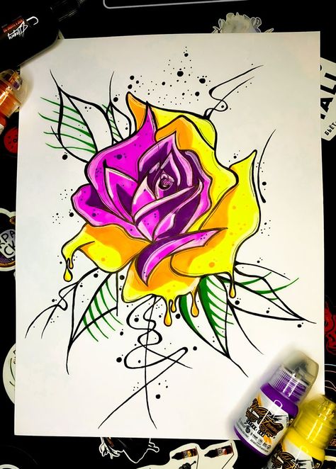 Graffiti Rose Tattoo, Street Art Tattoo Ideas, Graffiti Flowers Art, Graffiti Ideas Art, Drip Art Drawing, Graffiti Drawing Ideas Street Art, Graffiti Drawing Sketches Ideas, Graffiti Butterflies, Street Art Graffiti Cartoon