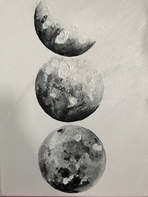 Moon Phases Acrylic Painting, Three Moons Art, Moon Phases Painting Easy, Phases Of The Moon Painting, Moon Phases Sketch, Moonphase Art, Abstract Moon Painting, Moon Aesthetic Painting, Moon Painting Aesthetic