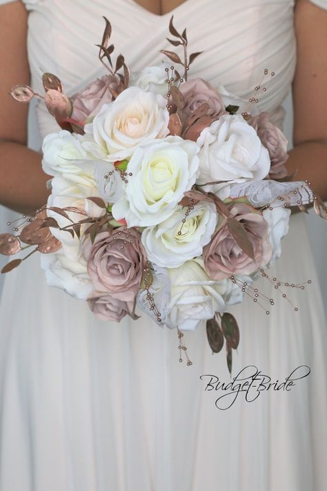 Rose Gold Roses, Bridal Wedding Flowers, Cascading Bouquet, Red Bouquet Wedding, Gold Roses, Arch Flowers, Artificial Bouquet, Rose Gold Pearl, Ivory Roses