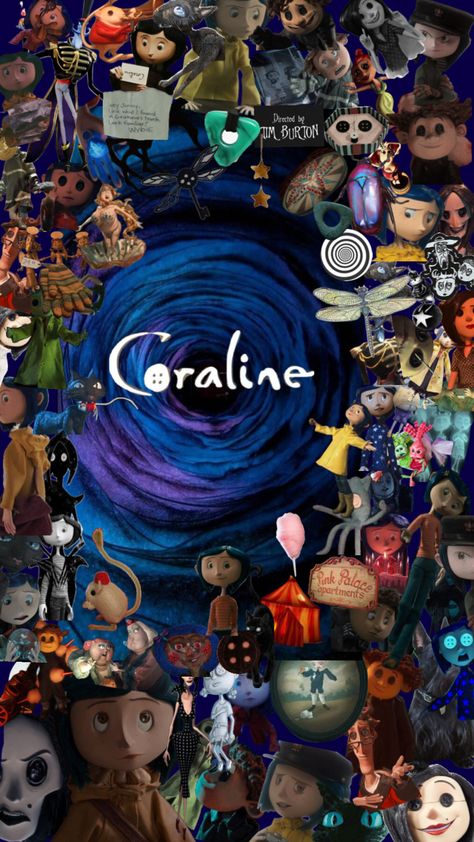 Coraline And Alice In Wonderland, Coraline Poster Aesthetic, Wallpaper Backgrounds Coraline, Hd Coraline Wallpaper, Movie Poster Coraline, Films Wallpaper, Coraline Wallpaper Collage, Coraline Wallpaper, Coraline Drawing