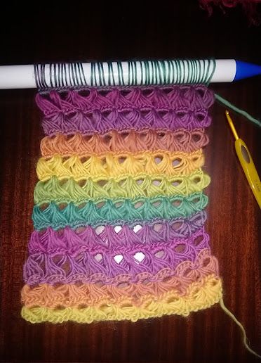 Marieta's Yarnland: Rainbow Broomstick Scarf, by Marieta Iosifidou Broomstick Lace Crochet, Magic Stitch, Crochet Lace Scarf Pattern, Crochet Lace Scarf, Broomstick Lace, Broom Handle, For The Record, Crochet Lace Pattern, Knitting Needle