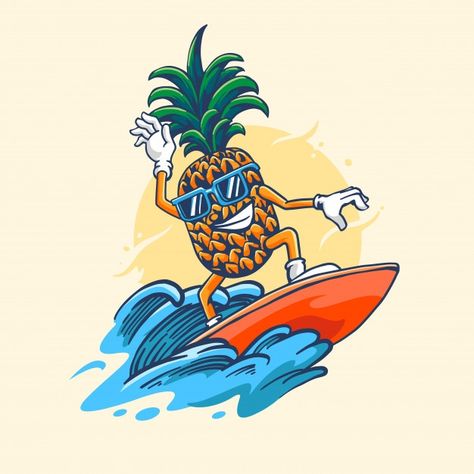 Beach Cartoon Illustration, Summer Drawings Ideas, Cute Summer Drawings, Surfer Cartoon, Cartoon Surfer, Surf Cartoon, Surfing Drawing, Summer Drawing Ideas, Surfing Cartoon