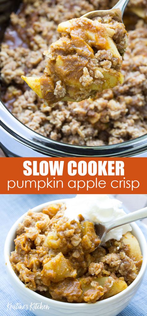 Pumpkin Apple Crisp, Thanksgiving Desserts Pie, Crockpot Apple Crisp, Pumpkin Crisp, Easy Apple Crisp Recipe, Crockpot Dessert Recipes, Pumpkin Recipes Easy, Thanksgiving Desserts Easy, Slow Cooker Apples