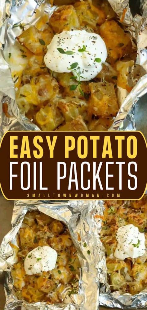 The perfect side dish for BBQs, picnics, and camping trips! You'll want it on your Memorial Day food ideas. Full of flavor and customizable, these Potato Foil Packets are sure to be a hit. Oven-baked directions for this easy grilling recipe included! Memorial Day Food Ideas, Potato Foil Packets, Foil Potatoes, Memorial Day Food, Potato Packets, Foil Packet Potatoes, Foil Packet Dinners, Grilling Ideas, Potatoes In Oven