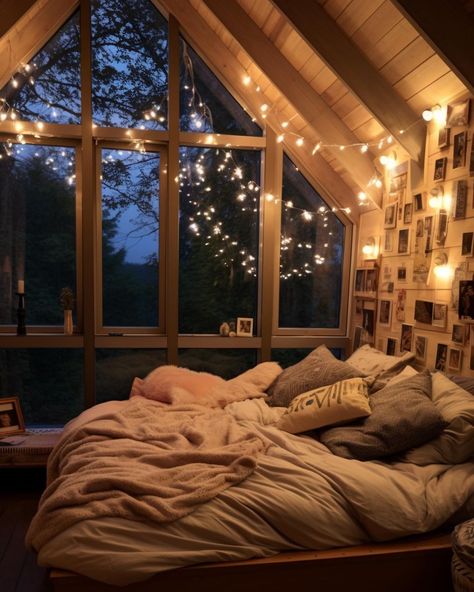 Fairly Light Ideas Bedroom, Room Decor Ideas Christmas, Cosy Interior Design, Cozy Cabin Bedrooms, Comfy Bedrooms, Winter Bedroom, Fall Room Decor, Cabin Bedroom, Comfy Bedroom