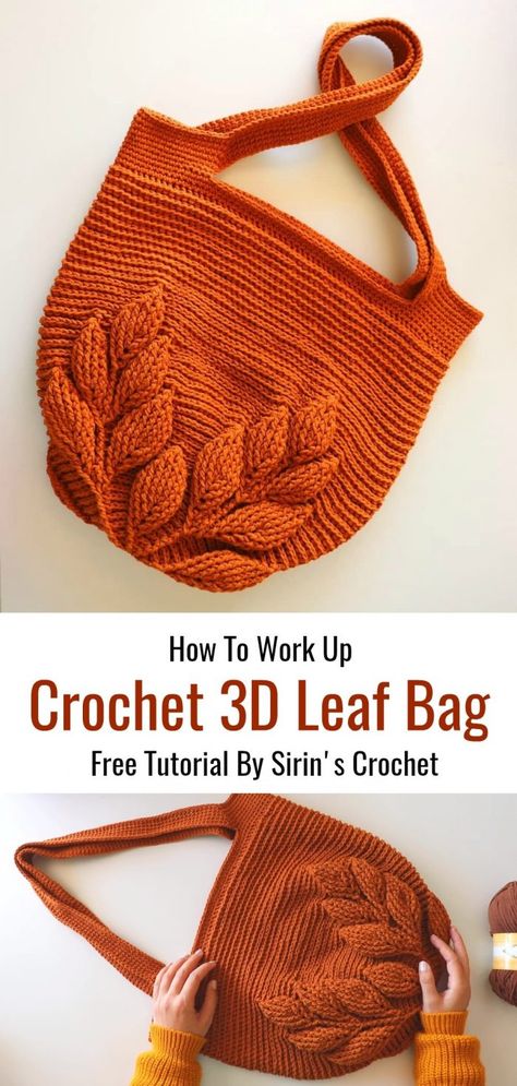 How To Crochet 3D Leaf Bag Leaf Bag, Free Crochet Bag, Crochet Bag Tutorials, Diy Yarn Crafts, Crochet Market Bag, Crochet Leaves, Haken Baby, Bag Tutorial, Crochet Purse Patterns