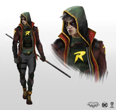 Robin Suit Concept Art, Robin Oc Suit, Robin Suit Design, Robin Concept Art, Robin Gotham Knights, Gotham Knights Robin, Robin Redesign, Robin Year One, Robin Suit