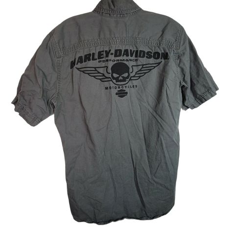 This Listing Is For (1) Small Harley Davidson Button Up Embroidered Shirt With Pocket Small 11/2014 ****Please Note**** Change In Return Policy 1.Due To An Increase In Returns Of Clothing, I Am No Longer Offering Free Returns. Please Check The Measurements. Compare Them To Items Your Own. Ask For Additional Measurements If Needed. I Am Happy To Help In Any Way. I Am Happy To Accept Returns However The Seller Will Pay Return Shipping From Now On. 2. If An Item Is Returned In Condition Other Than Harley Davidson Apparel, Harley Davidson Clothing, 2000s Clothes, Shirt With Pocket, Digital Closet, Gray Shirt, Harley Davidson Shirt, Harley Davidson Men, Change In