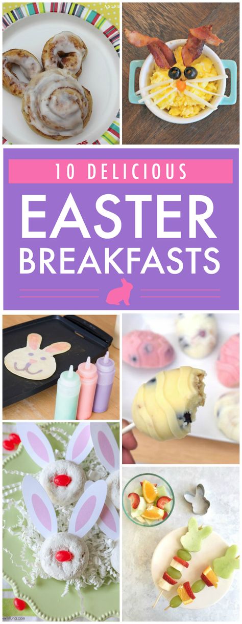 Delicious Easter breakfasts! Yummy bunny pancakes and lots of other breakfast ideas for Easter morning. Easter Sunday Breakfast, Easter Egg Fruit Pizza, Easter Breakfast Ideas, Easter Morning Breakfast, Easter Pancakes, Easter Breakfast Recipes, Bunny Cinnamon Rolls, Bunny Pancakes, Easter Fruit